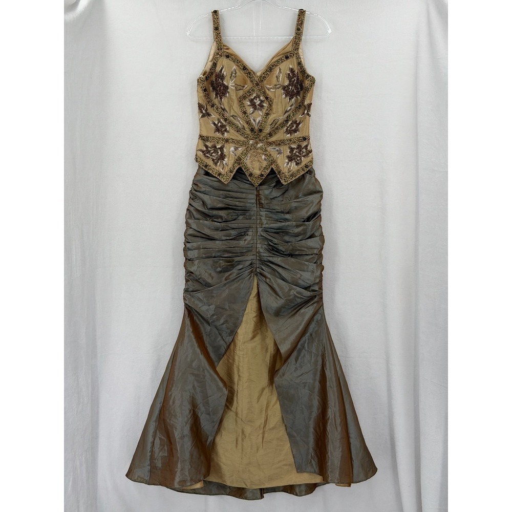 Bicici 2 Piece Dress Womens Medium Gold‎ Beaded Mermaid Formal Pageant Prom HOCO